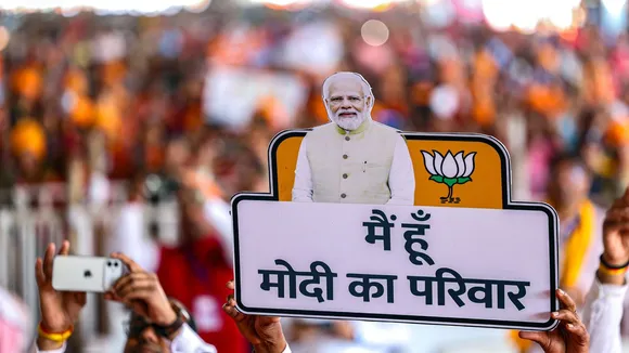 BJP supporters during the inauguration and foundation stone laying ceremony of various development projects, at Bettiah in West Champaran district