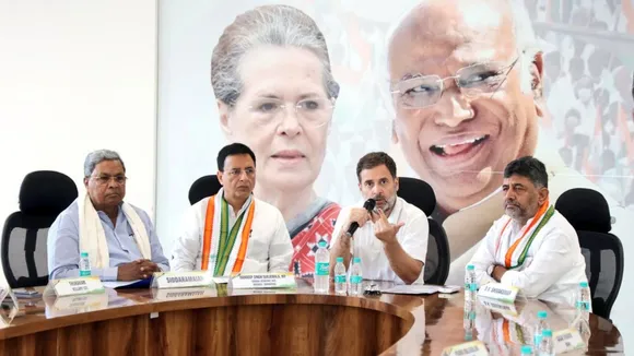 Congress leader Rahul Gandhi reviewed party's poll-performance with Siddaramaiah, D K Shivakumar and Randeep Singh Surjewala
