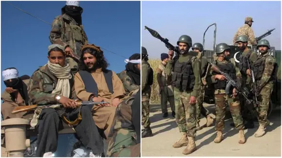 Afghan Taliban soldiers and Pakistani forces