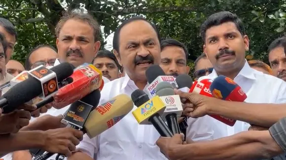 Leader of Opposition in the State Assembly, V D Satheesan talking to reporters