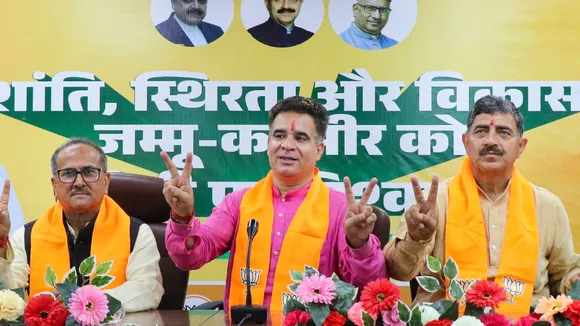Jammu and Kashmir BJP chief Ravinder Raina during a felicitation function at the party office, in Jammu, Monday, Oct 14, 2024.