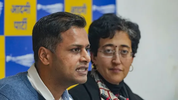 Senior AAP Leader and Delhi Cabinet Minister Atishi with party leader Jasmine Shah addresses a press conference