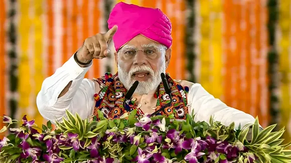 Prime Minister Narendra Modi addresses during the launch of agricultural and animal husbandry sector initiatives from Washim, Maharashtra, Saturday, Oct. 5, 2024