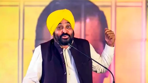 Punjab Chief Minister and AAP leader Bhagwant Mann speaks during AAP volunteers meet, ahead of Lok Sabha elections, in Moga, Saturday, April 6, 2024