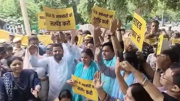 AAP leaders and workers held a protest near the Raj Niwas demanding the resignation of Lt Governor V K Saxena in east Delhi on Saturday