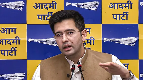 Aam Aadmi Party MP Raghav Chadha addresses press conference in New Delhi