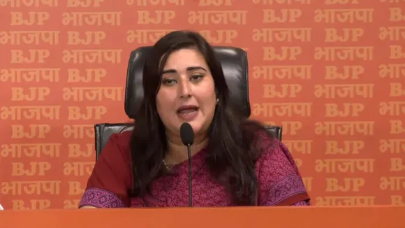 BJP MP Bansuri Swaraj addresses press conference at party HQ, in New Delhi