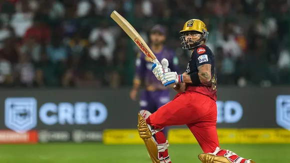 Royal Challengers Bangalore batter Virat Kohli plays a shot during the IPL 2023 cricket match on April 26