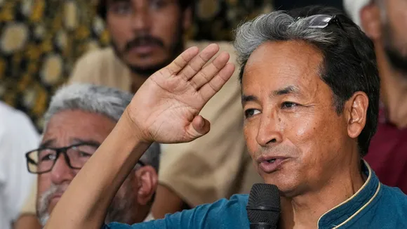 Climate activist Sonam Wangchuk addresses a press conference, in New Delhi, Friday, Oct. 4, 2024.