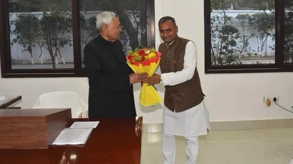 JDU MLA Sudhanshu Shekhar with chief minister Nitish Kumar
