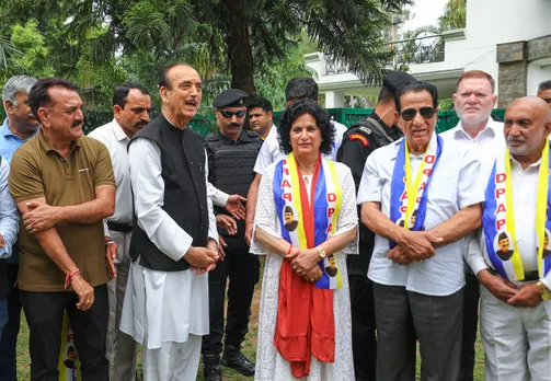 Jammu and Kashmir National Panthers Party (JKNPP) leader Anita Thakur joins Democratic Progressive Azad Party (DPAP) in the presence of DPAP chief Ghulam Nabi Azad, in Jammu