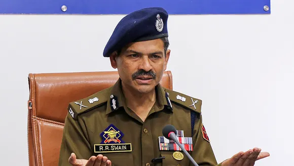 Jammu and Kashmir DGP Rashmi Ranjan Swain addresses a press conference, in Jammu