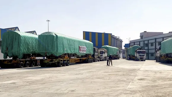 Driverless metro train coaches from China upon their arrival in Bengaluru, Wednesday, Feb. 14, 2024.