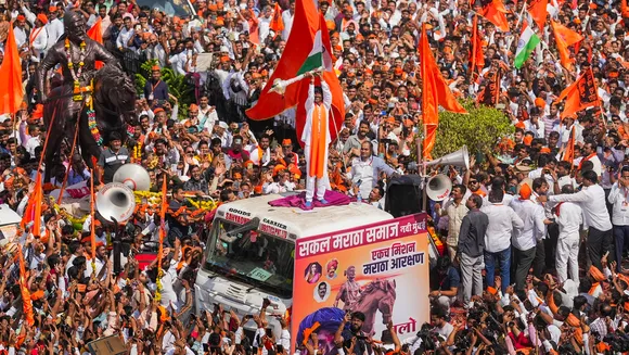 Maratha activist Manoj Jarange Patil and his supporters during their march for reservation, in Navi Mumbai