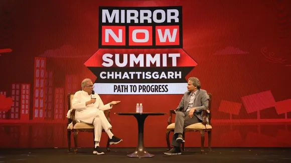 Bhupesh Baghel wtih Nikunj Garg, Managing Editor, Mirror Now at Mirror Now Summit Chhattisgarh.