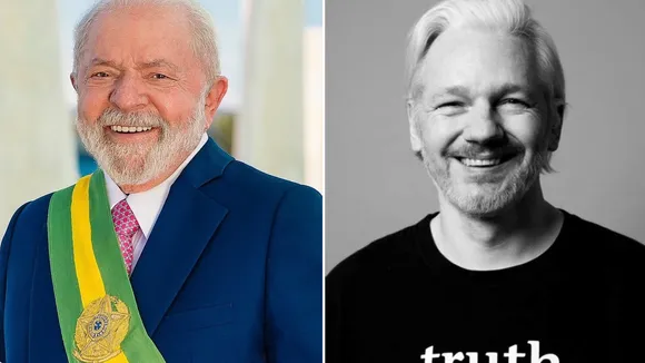 Brazil's President Luiz In cio Lula da Silva and Julian Assange