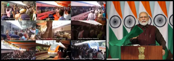 Prime Minister Narendra Modi flags off nine Vande Bharat Express trains via video conferencing, in New Delhi, Sunday