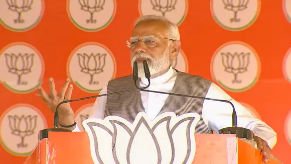 Prime Minister Narendra Modi addresses a public meeting for the Lok Sabha elections, in Sonipat district, Saturday, May 18, 2024.