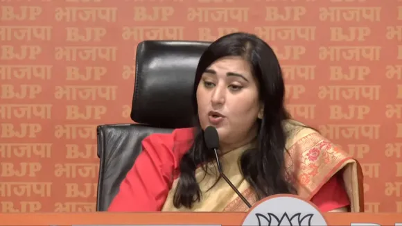 BJP MP Bansuri Swaraj addresses press conference at party HQ, in New Delhi