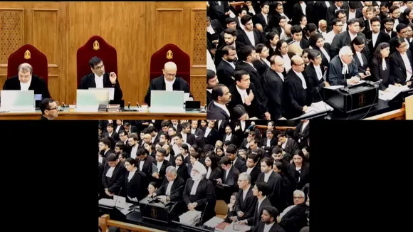 A bench comprising Chief Justice of India (CJI) D.Y. Chandrachud, Justice J.B. Pardiwala and Justice Manoj Misra hears the case related to the alleged sexual assault and murder of a postgraduate trainee doctor in Kolkata, Thursday, Aug. 22, 2024.