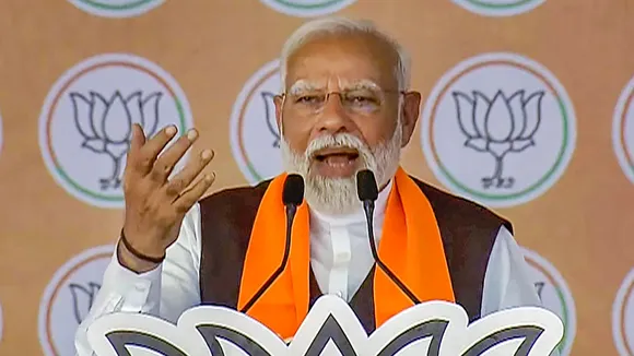 Prime Minister Narendra Modi addresses a public meeting for Lok Sabha polls, in Banaskantha, Gujarat, Wednesday, May 1, 2024