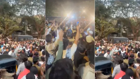 Supporters of Salman Azhari gathered outside Ghatkopar police station in Mumbai