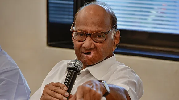 Nationalist Congress Party (NCP) President Sharad Pawar addresses a press conference, at the YB Chavan Center in Mumbai