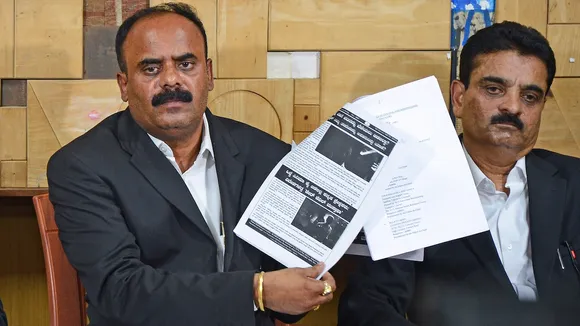 BJP leader G. Devaraje Gowda addresses a press conference, in Bengaluru, Monday, May 6, 2024.