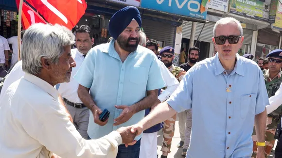 J&K National Conference Vice President Omar Abdullah during a rally ahead of J&K Assembly elections, at Pampore in Pulwama district, Jammu & Kashmir, Monday, Sept. 16, 2024.