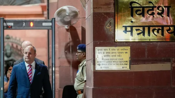 Canada's Deputy High Commissioner to India Stewart Wheeler leaves from the Ministry of External Affairs, in New Delhi, Monday, Oct. 14, 2024.