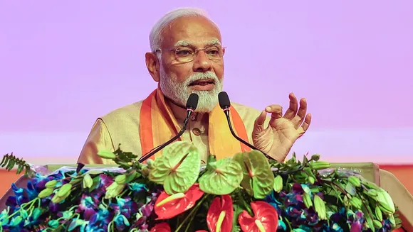 Prime Minister Narendra Modi speaks during the 4th groundbreaking ceremony of UP Global Investors' Summit, in Lucknow, Monday, Feb. 19, 2024.