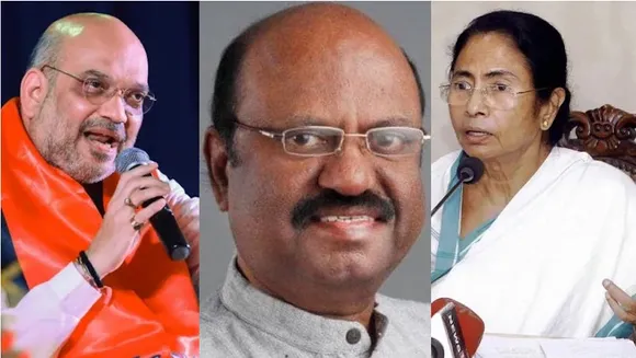 (L-R) Amit Shah, Ananda Bose and Mamata Banerjee