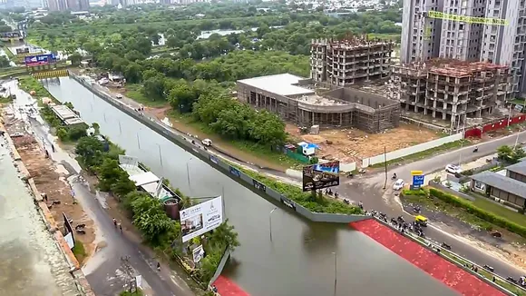 A flooded SP Ring Road underbridge after heavy rainfall at Tragad area, in Ahmedabad, Wednesday, Aug. 28, 2024.