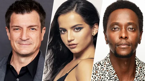 Nathan Fillion, Isabela Merced and Edi Gathegi.jpg