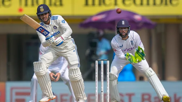 India's batter Shubman Gill plays a shot during the fourth day of the fourth Test cricket match between India and England, in Ranchi