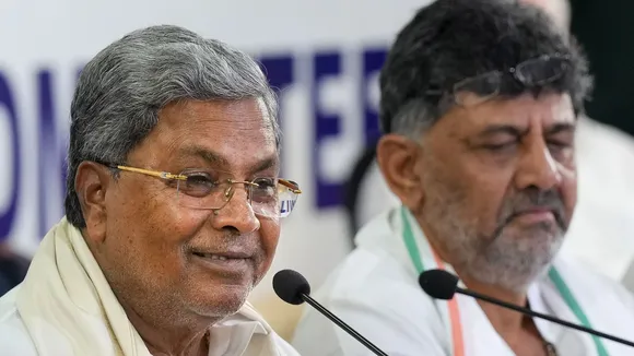 Karnataka Chief Minister Siddaramaiah and Dy CM D K Shivakumar during a press conference at KPCC office, in Bengaluru