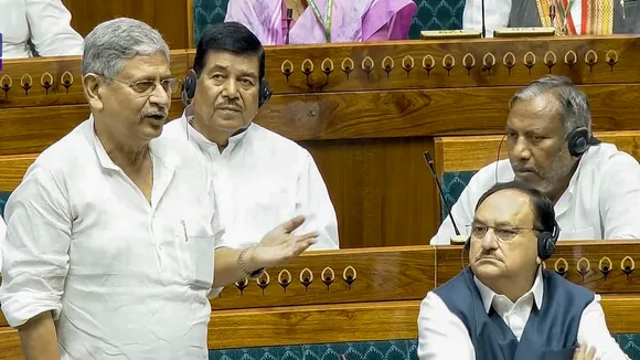 Rajiv Ranjan Singh alias Lalan Singh speaks in the House during the first session of the 18th Lok Sabha, in New Delhi