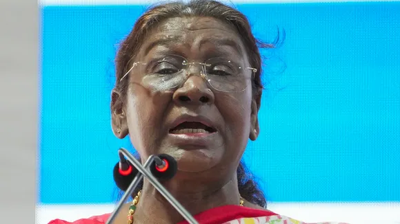President Droupadi Murmu speaks during inauguration of the 8th Foundation Day Celebration of All India Institute of Ayurveda, in New Delhi, Wednesday, Oct. 9, 2024. 