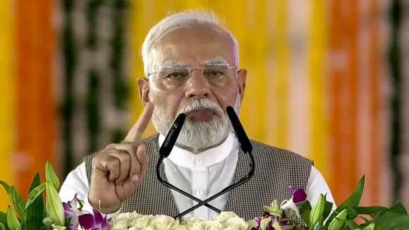 Prime Minister Narendra Modi addresses at the National PM Vishwakarma programme, in Wardha, Maharashtra, Friday, Sept. 20, 2024.