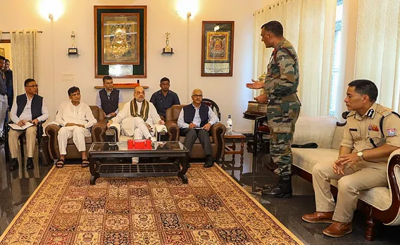 Union Home Minister Amit Shah holds a security review meeting in Moreh, Manipur