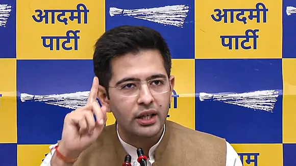 Aam Aadmi Party MP Raghav Chadha addresses press conference in New Delhi