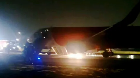 A Bengaluru-Kochi Air India Express flight makes an emergency landing at Bengaluru Airport after its right engine caught fire soon after take-off, in the early Sunday morning, May 19, 2024