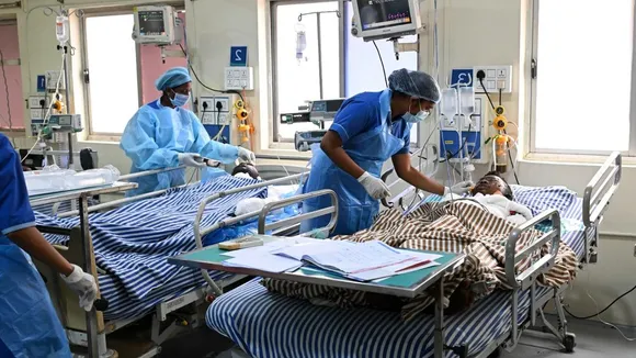 Medical staff attending the workers who were injured in an industrial accident at JNPC Parawada, at the Indus Hospital in Visakhapatnam on Friday
