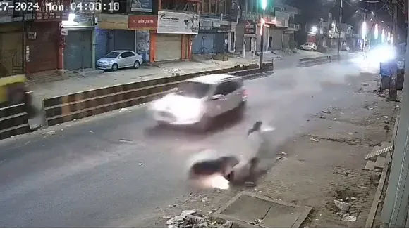 A man was seriously injured when a speeding car hit his scooter, dragging him for around 50 metres on Basai road in the early hours on Monday