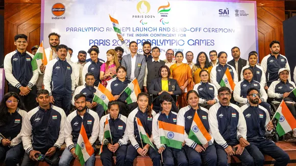 Indian contingents for the Paris Paralympics departs, in New Delhi, Sunday, Aug. 25, 2024.