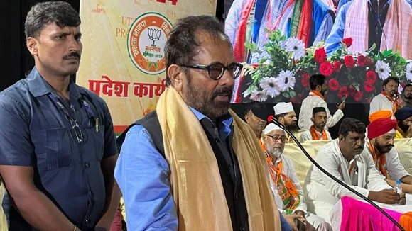 Senior BJP leader Mukhtar Abbas Naqvi addressing the BJP Minority Morcha Membership Drive Workshop