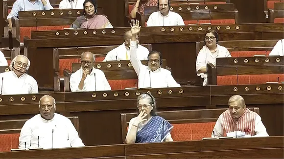 Leader of Opposition in Rajya Sabha Mallikarjun Kharge, Congress MPs Sonia Gandhi and Pramod Tiwari in the House during ongoing Parliament session, in New Delhi, Tuesday, July 2, 2024.