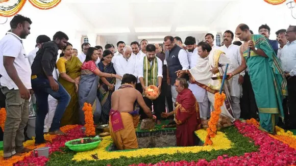 Telangana Chief Minister A Revanth Reddy laid the foundation stone for a statue of 'Telangana Thalli' (mother) in the state secretariat complex here on Wednesday
