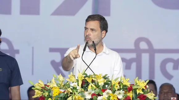 Rahul Gandhi addresses INDIA bloc's rally at Ramlila Ground in New Delhi on Sunday, March 31, 2024