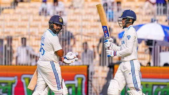 Rohit Sharma walks back to the pavilion after his dismissal during the 2nd innings on second day of the first test cricket match between India and Bangladesh, Friday, Sept. 20, 2024.
